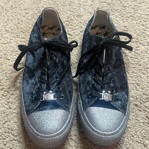 CONVERSE ALL STARS MICKEY MOUSE BLACK VELOUR SILVER GLITTERED LACEUP SNEAKERS 9M